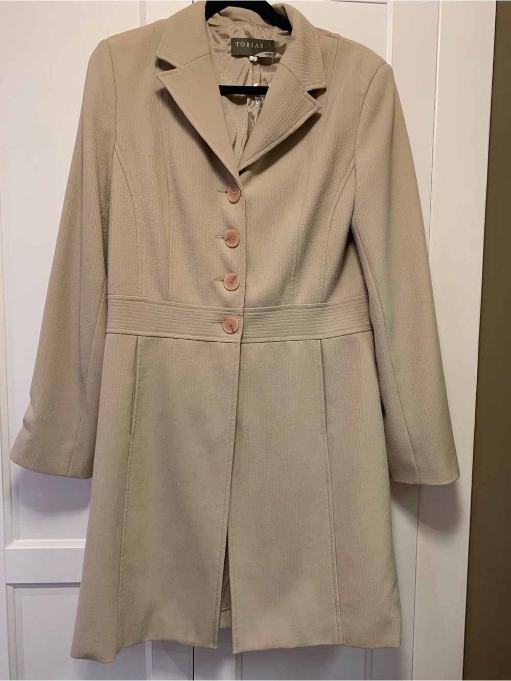 Tobias Longline Tailored Blazer Coat Size 10 Beige Minimalist Office Chic
